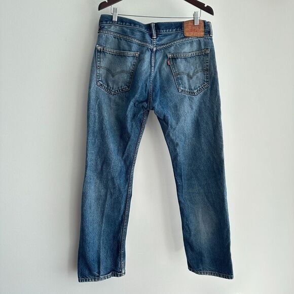 Levis Jeans Mens 34 x 30 Straight Leg Distressed Western Whiskering Faded Cowboy - Picture 8 of 16